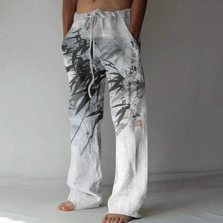 Japanese Bamboo Art Linen Blend Casual Pants