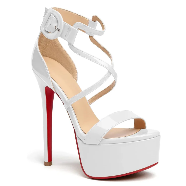 150mm Women's Platform Stiletto Open Toe Ankle Strap Crisscross Red Bottoms Sandals VOCOSI VOCOSI