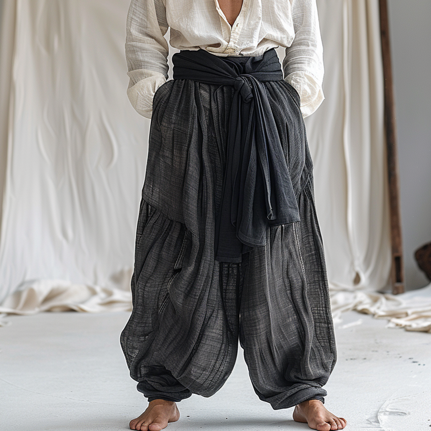 Men's Oversized Linen Pants / TECHWEAR CLUB / Techwear