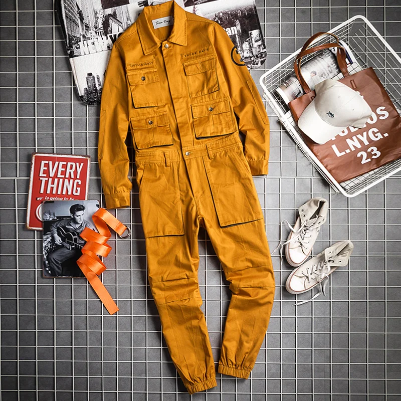Loose Cotton Large Pocket Workwear Wear-Resistant Jumpsuit