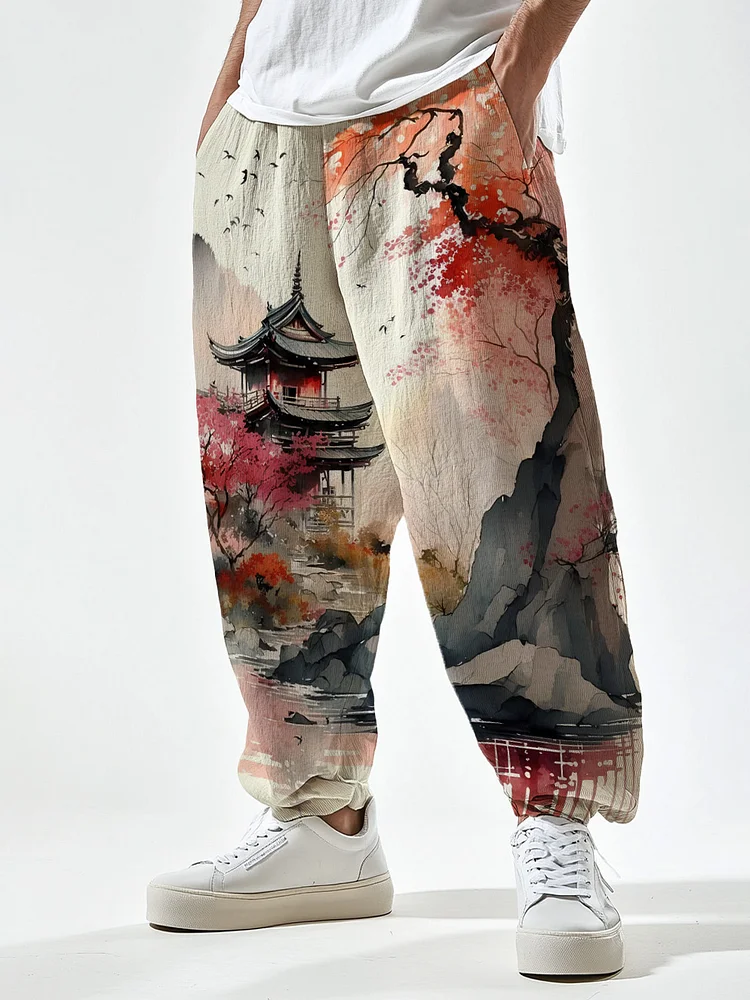 Men's Japanese Scenery Art Print Casual Pants