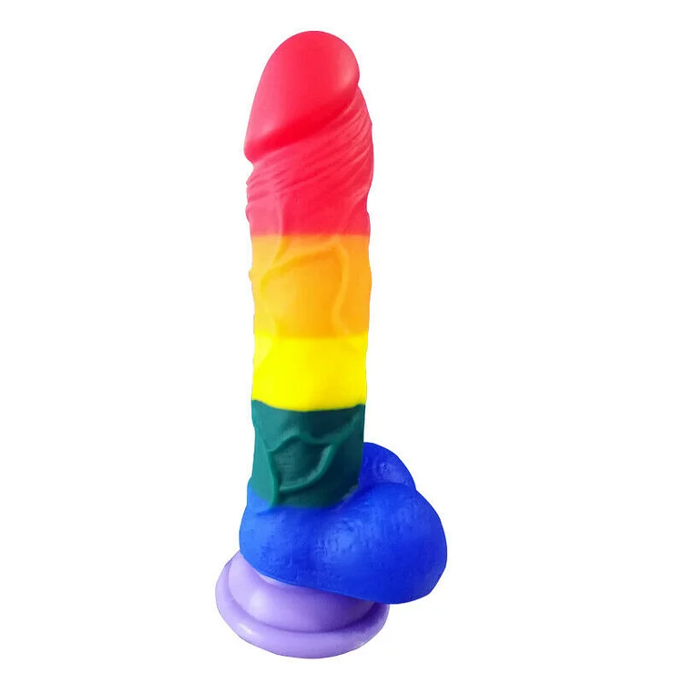 Realistic 8 Inch Rainbow Dildo with Suction – Pride