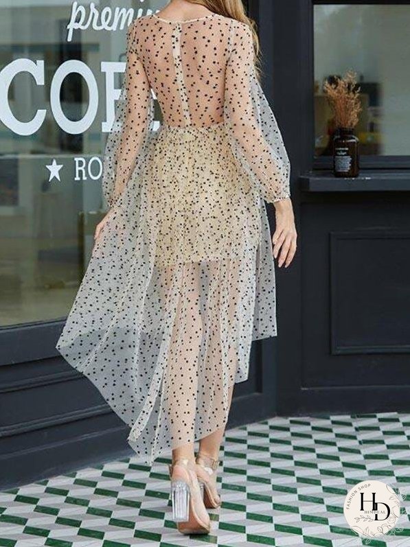 Cutout Front Star Mesh Overlay Asymmetric Dress for Women