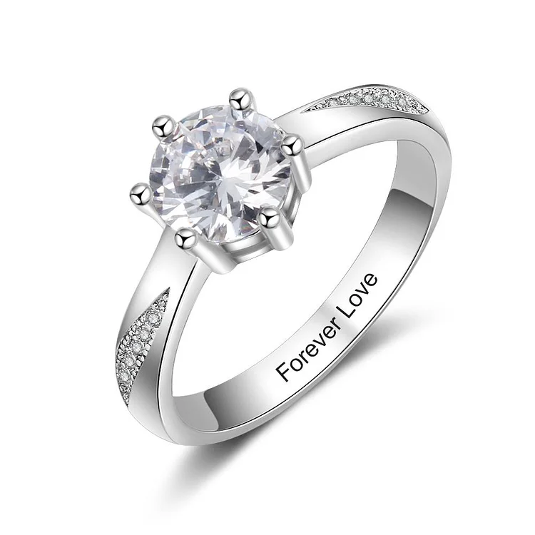 Diamond Round Cut Engagement Ring April Birthstone Ring For Her Engraved Perfect Gift For Women