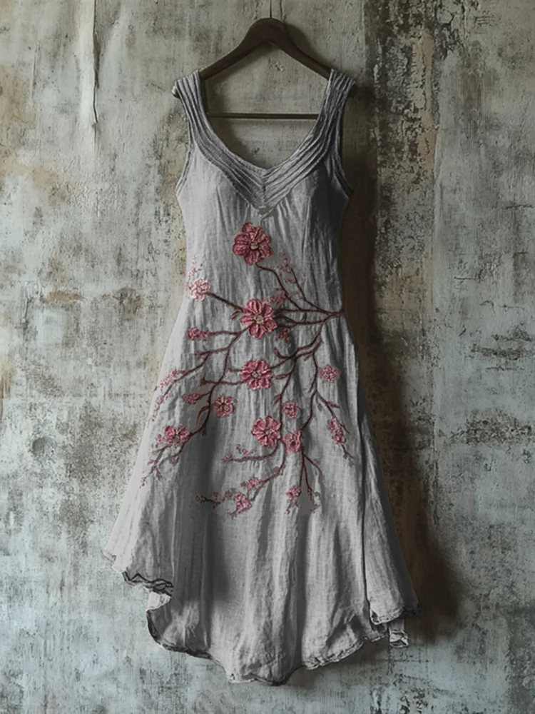 Simpfit Vintage Keltischer Knoten mit Kirschblüten Muster Nachahmung aus Baumwolle und Leinen Tank Kleid