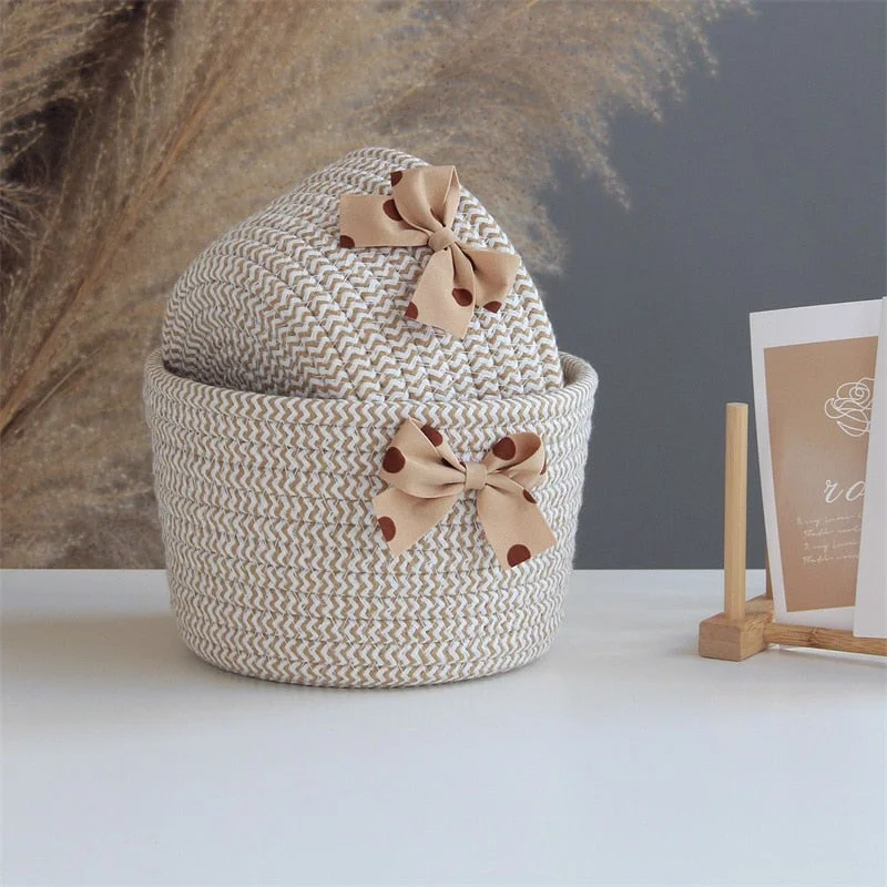 Bowknot Cotton Rope Storage Basket Weaving Nordic Sundries Baby Toys Dirty Clothes Finishing Baskets Desktop Small Organizer Box