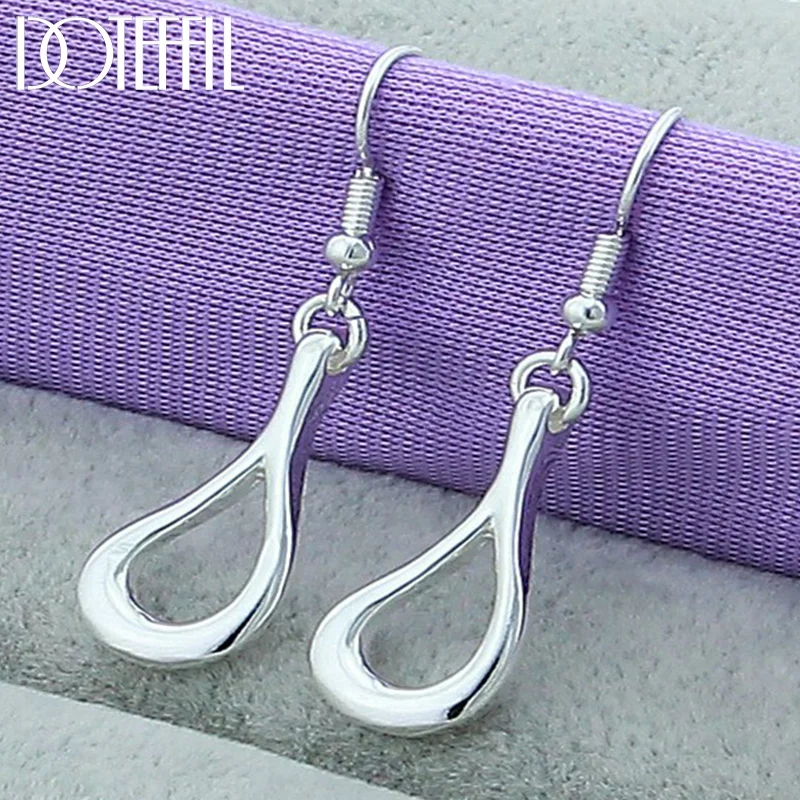 DOTEFFIL 925 Sterling Silver Hollow Water Droplets/Raindrops Drop Earrings For Woman Jewelry