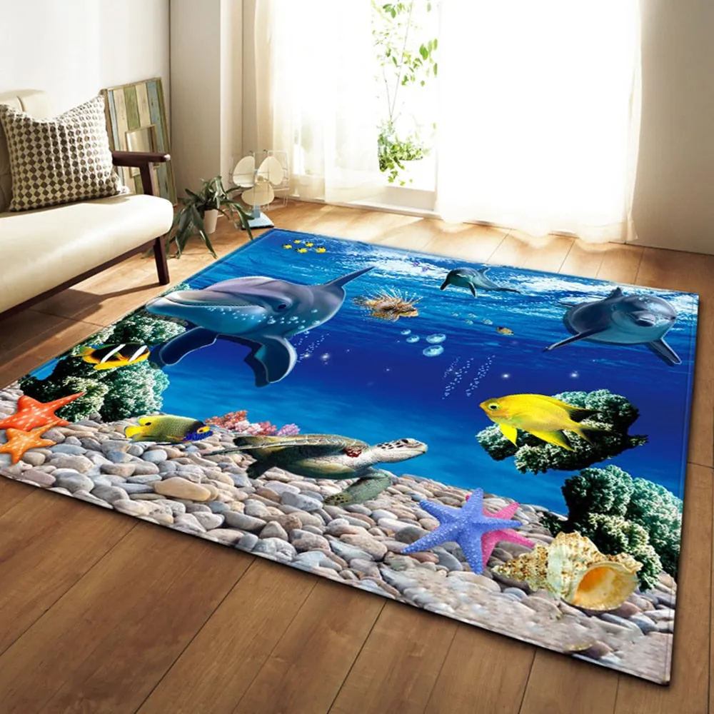3D underwater world pattern living room coffee table decoration non-slip large carpet bedroom tatami mat children's room carpet