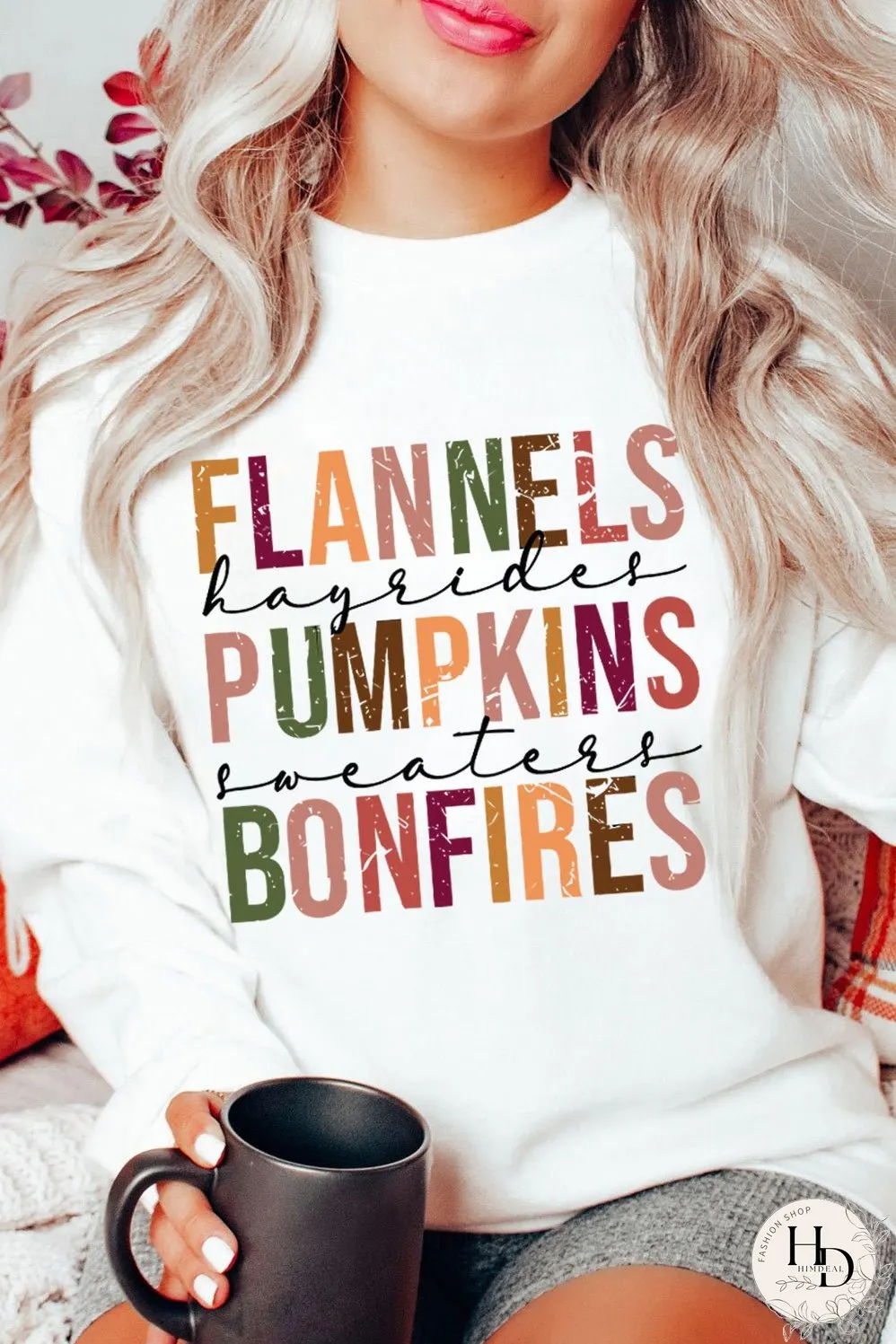 Beige FLANNELS PUMPKINS BONFIRES Graphic Drop Shoulder Sweatshirt