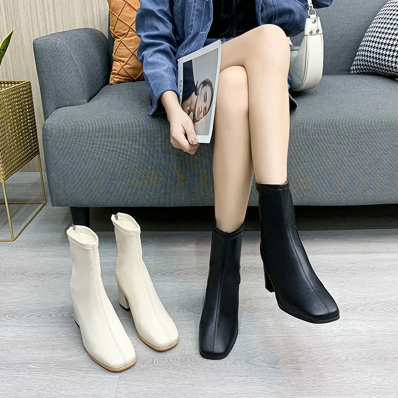 Breakj Breakj Short Boots Femininity Coarse And Female Boots 2023 Autumn And Winter New Square High And Thin Leg Size Martin Boots