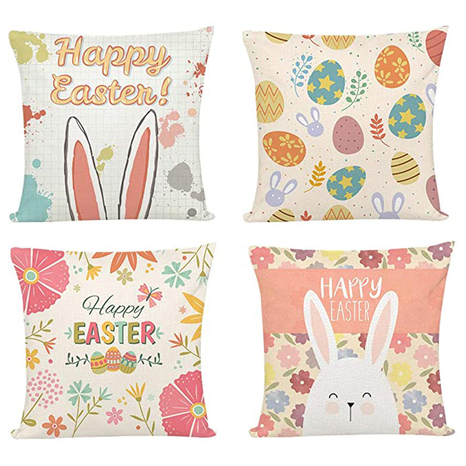 

Easter Pillow Covers, 4pcs Bunny Egg Throw Pillowcase for Office Sofa Couch, 501 Original