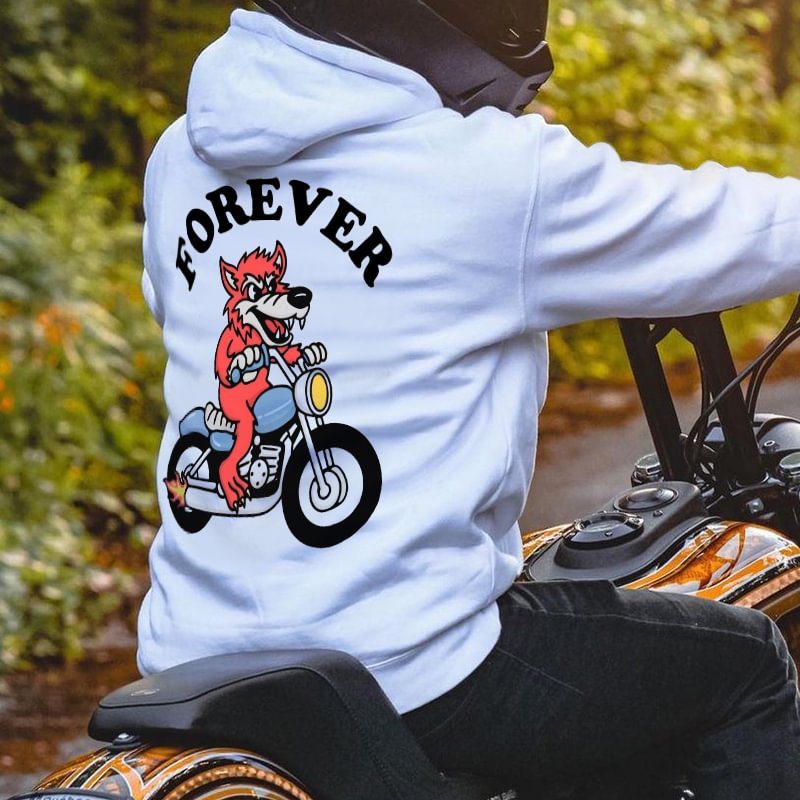 UPRANDY Forever Cartoon Wolf Rider Printed Casual Men’s Hoodie -  UPRANDY