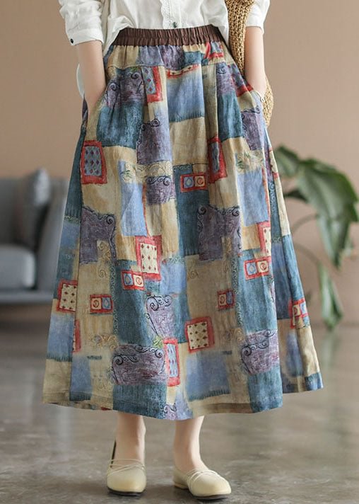 Loose high waist Pockets Print Linen Skirt Spring CK2392- Fabulory
