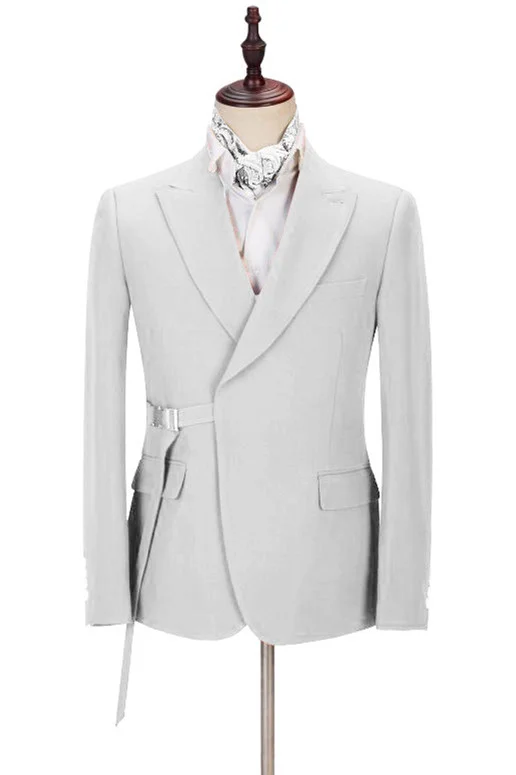 New Arrive Adjustable Buckle Silver Reception Suits For Prom With Peaked Lapel Party