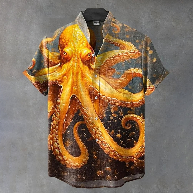 Retro Octopus Japanese Retro Linen Art Short-sleeve Shirt  artssus