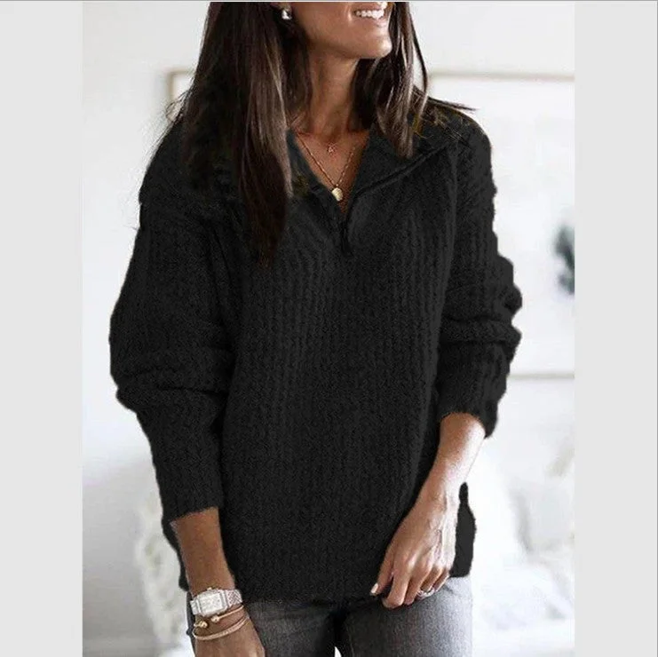 Uveng Attractive Women's Zipper Pullover Long-sleeved Sweaters