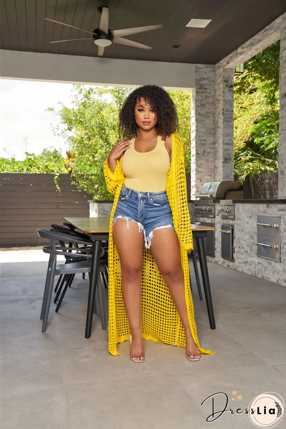 Beachwear Long Sleeve Mesh Grid Cardigan Cover-ups