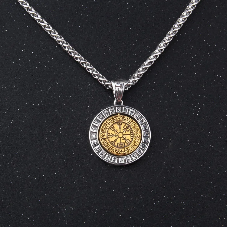 Coutureaura Viking Vegvisir Compass Rotating Pendant Necklace