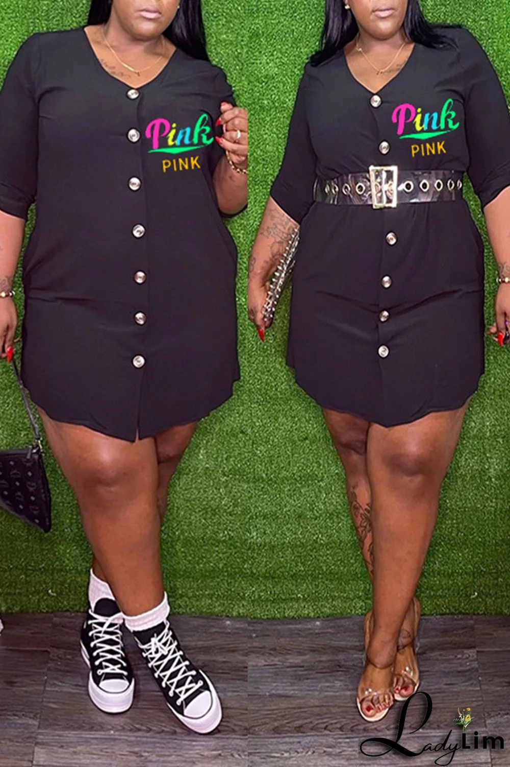 Green Casual Print Patchwork Buckle O Neck Straight Plus Size Dresses