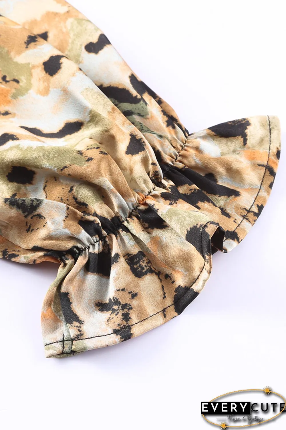 Multicolor Abstract Print Shirred Half Sleeve Square Neck Mini Dress
