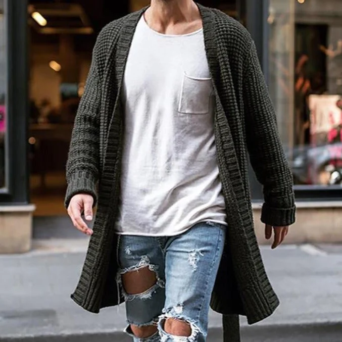 Men's Long Sleeve Cardigan with Large Size Solid Color Sweater