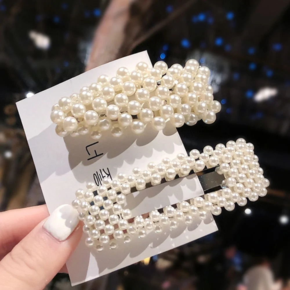 1Set Handmade Pearls Hair Clips Pin For Women Fashion Geometric Flower Barrettes Headwear Girls Sweet Hairpins Hair Accessorie