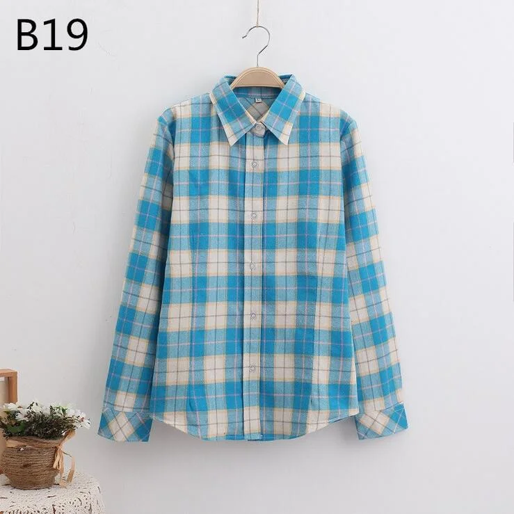 Fashion Plaid Shirt Female College Style Women's Blouses Long Sleeve Flannel Shirt Cotton Blusas Office Tops