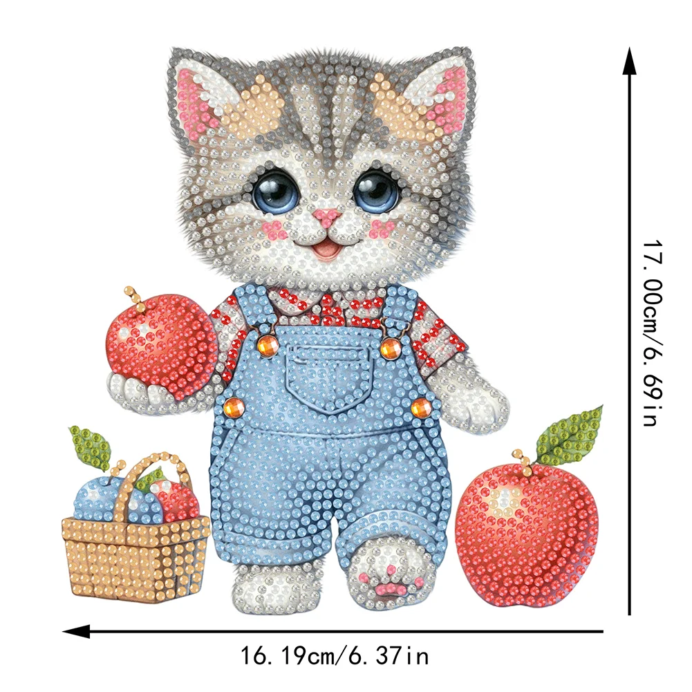 2D Flat Cat DIY Shaking Head Cat Apple Diamond Painting Desktop Decorations