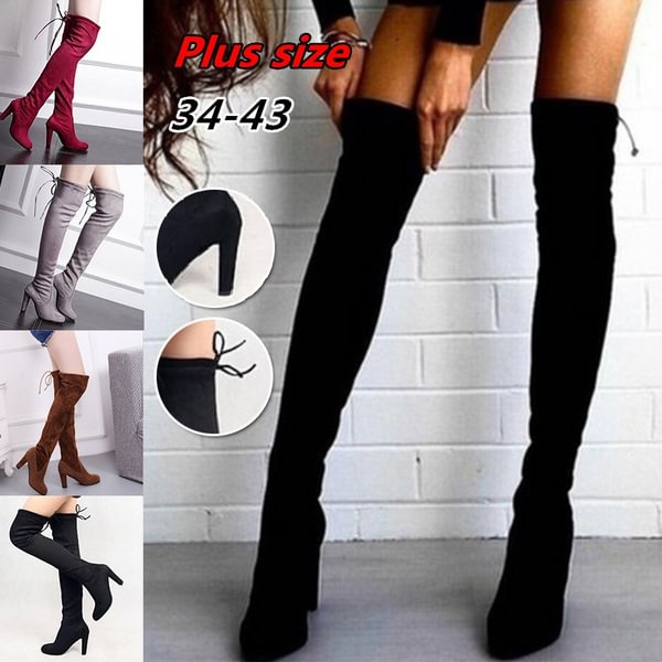 Women's Long Boots Over The Knee Boots Thick with High Heel Boots Plus Size 34-43 - Life is Beautiful for You - SheChoic