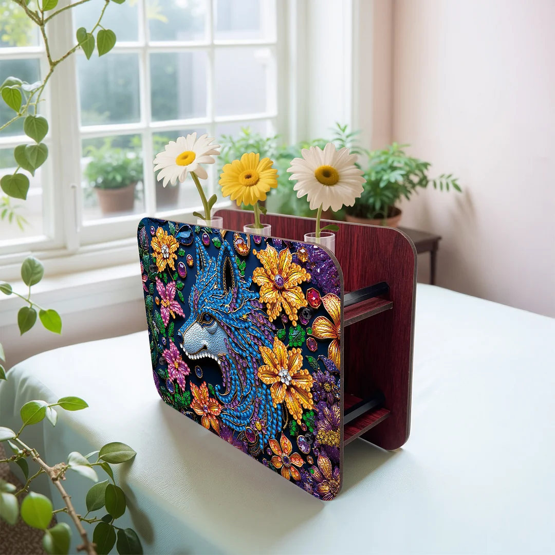 Wolf DIY Flower Vase Wooden Double Sided Desktop Diamond Art Kit for Home Decor