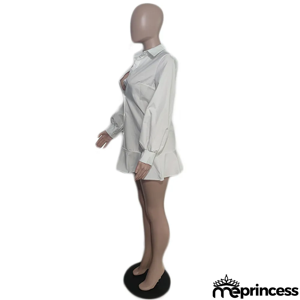 Women Fall Button Solid Long Sleeve Shirt Dress