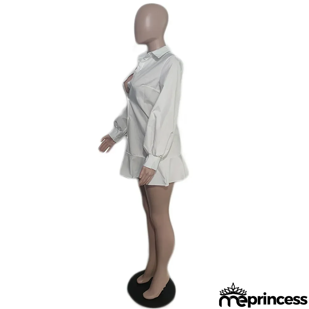 Women Fall Button Solid Long Sleeve Shirt Dress