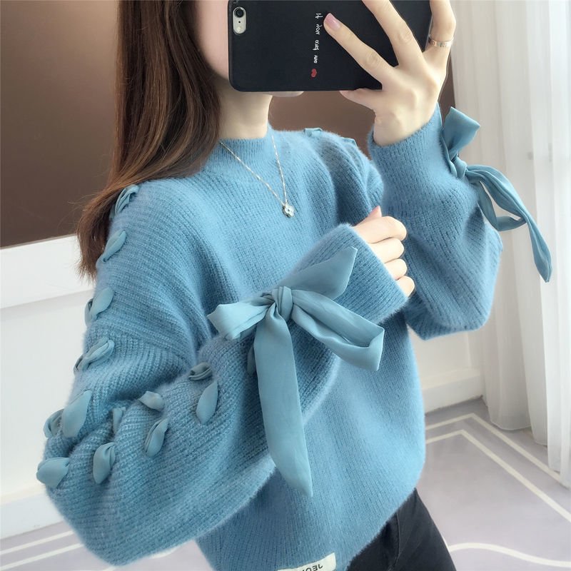Loose Solid Color Knitted Sweater--Allyzone