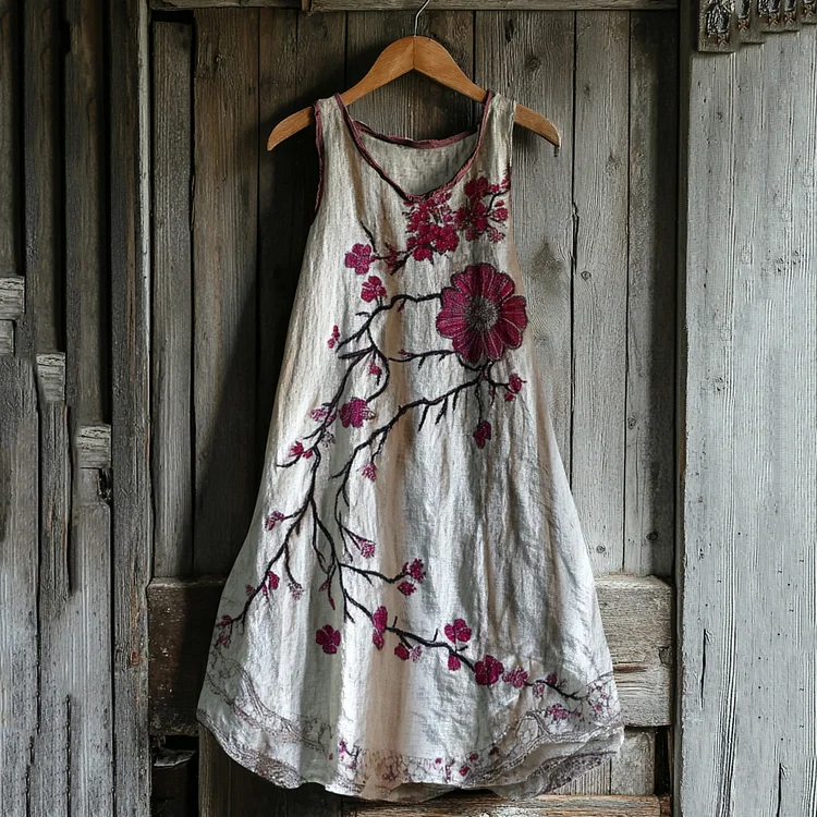 Women's Vintage Plum Art Pattern Comfort Dress