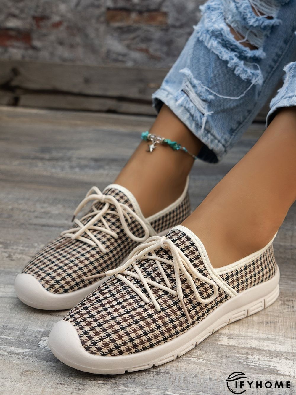 Plus Size Graphic Pattern Lace-up Front Linen Shoes | IFYHOME