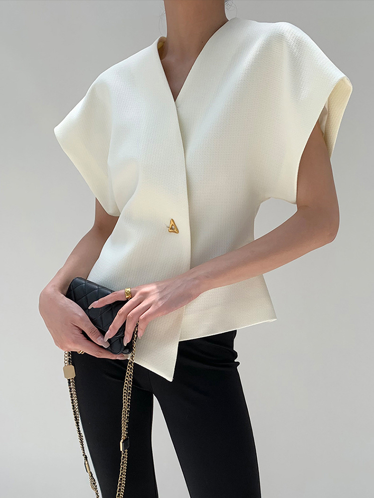 Solid Slimming Waistcoats For Women V Neck Sleeveless Tunic Irregular Patchwork Button Waistcoat Female Fashion New