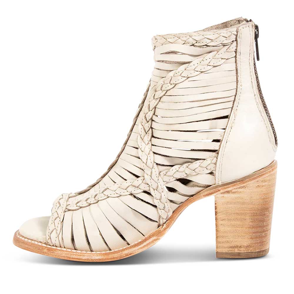 Beige Braided Hollow-Out Peep Toe Chunky Heel Ankle Boots with Zipper Nicepairs