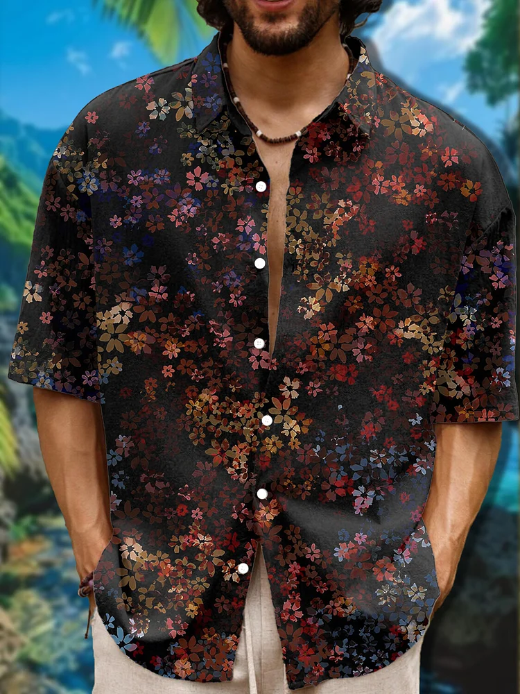 Men's Vintage Ditsy Floral Japanese Art Print Casual Shirt