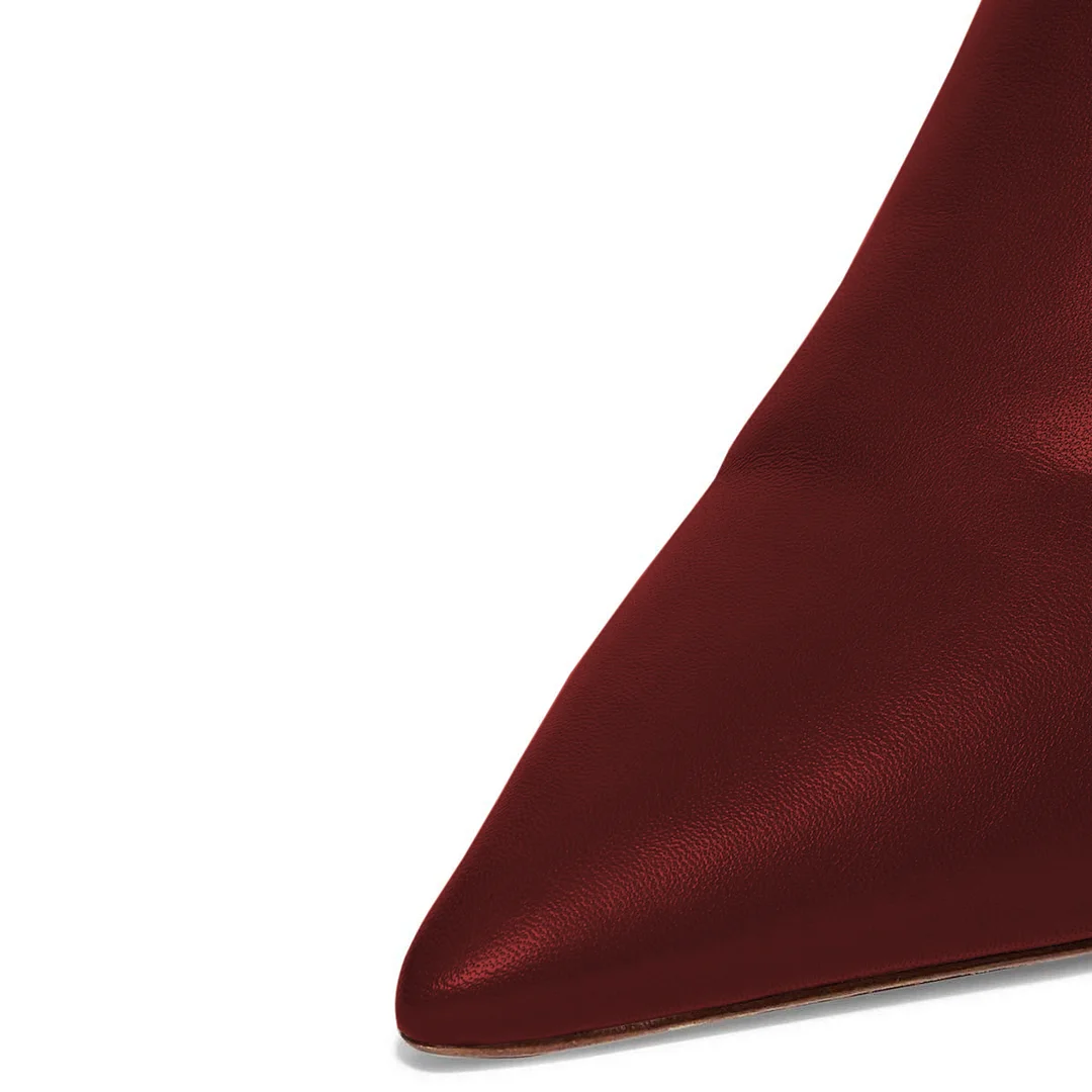 Maroon Vegan Leather Kitten Heel Back-Zip Closure Ankle Boots
