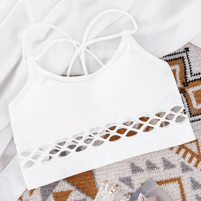 Women Tank Crop Top Bra Underwear Seamless Tube Top Sexy Hollow Beauty Back Lingerie Female Wire Free Intimates Padded Camisoles