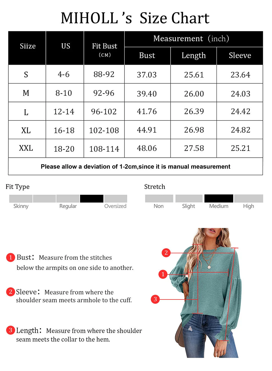 MIHOLL Womens Long Sleeve Top Crew Neck Ruffle Lantern Sleeve Casual Loose Blouse T Shirts