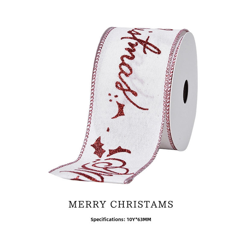 YAMA Boutique Christmas Snow Velvet Copy Edge Ribbon Christmas Decoration Ribbon Christmas Tree Gift Packaging Iron Wire Ribbon
