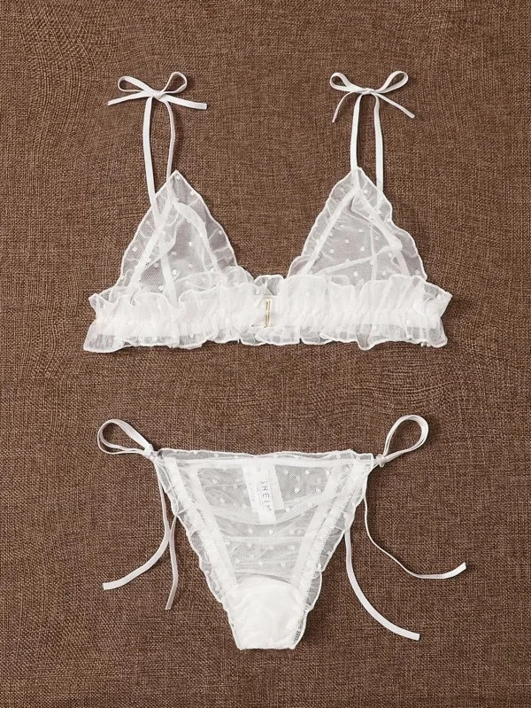 Uveng Hot Lingerie Sexy Women's Net Yarn Perspective Three-Point Lingerie Set