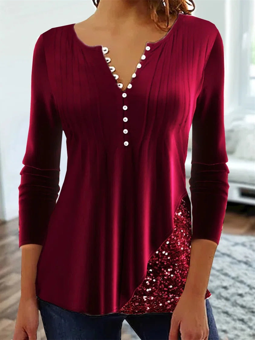 Women Long Sleeve V-neck Graphic Floral Printed Top