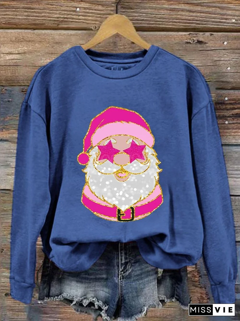 Women's Pink Santa Print Sweatshirt