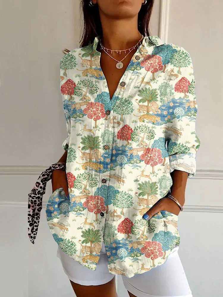 Colorful Animal World Print Casual Long-sleeved Shirt