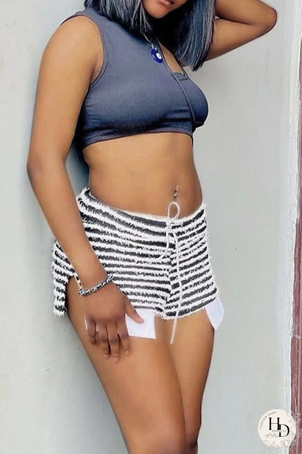 Red Sexy Striped Patchwork Draw String Skinny High Waist Pencil Full Print Bottoms