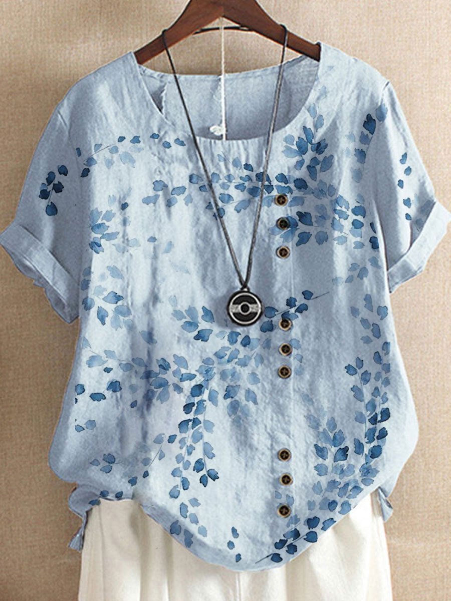Women Short Sleeve Round Neck Floral Printed Tops