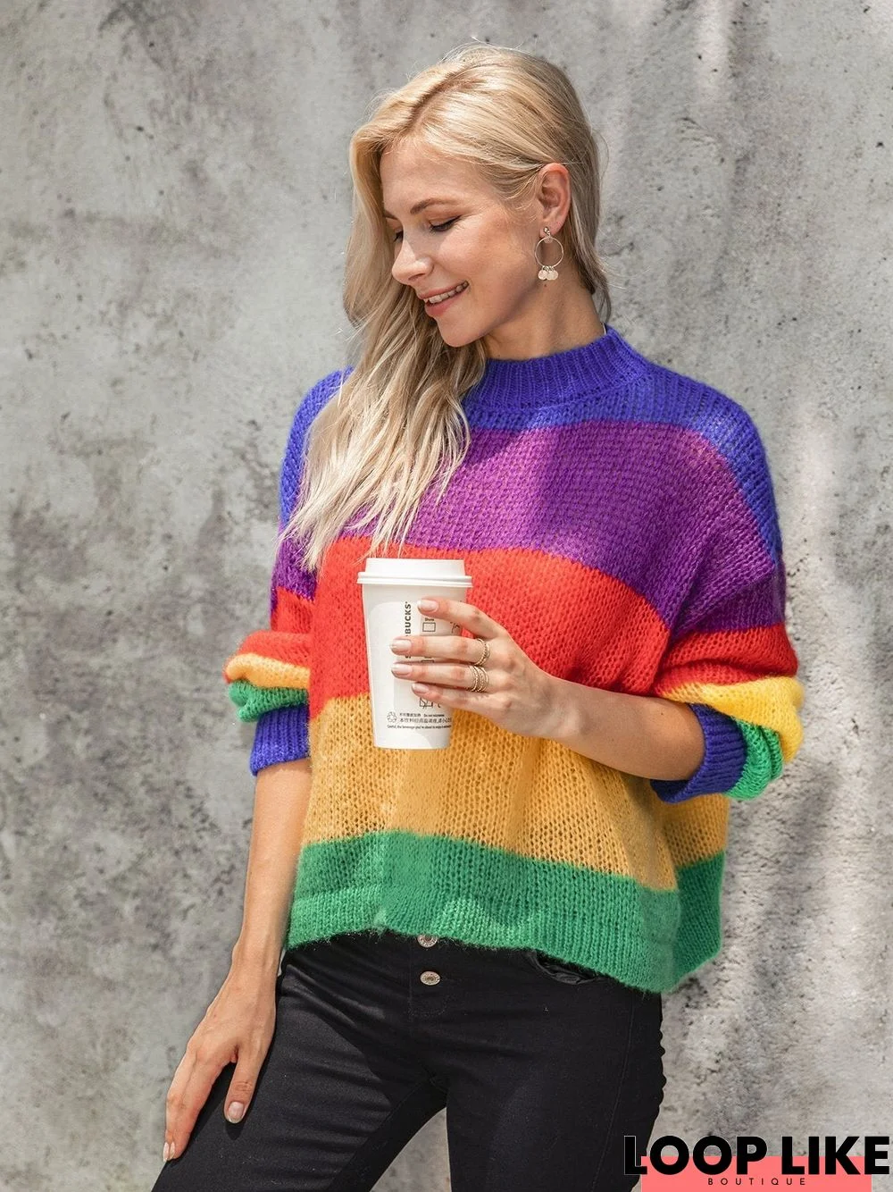 Multicolor Sweet Knitted Ombre/Tie-Dye Sweater