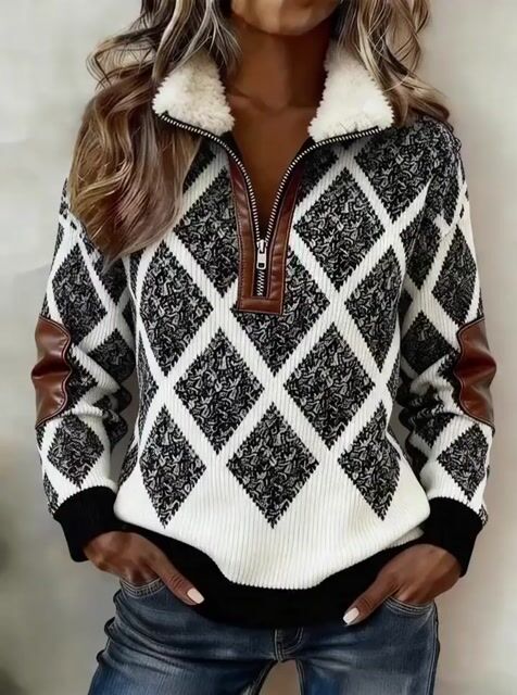 Women'S Casual Color Block Printed Pullover Sweatshirt 